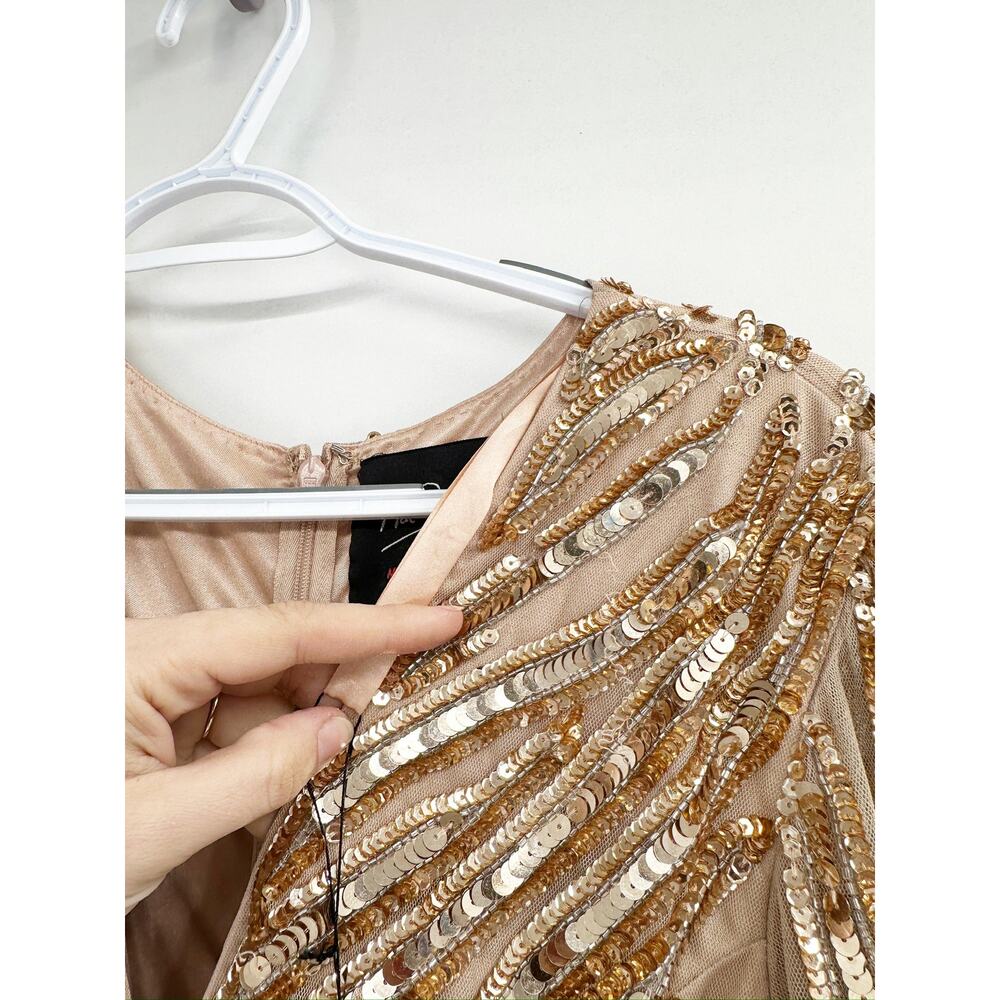 Mac Duggal 5438 Gold Copper Long Sleeve Streaked Sequin Gown Size 8 NWT - Picture 7 of 9